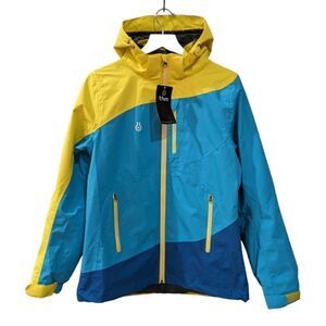 NWT THM Thermos Rain Tech Jacket Multi Color Yellow Blue Women's Size M